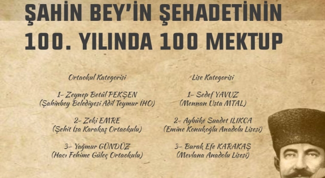 Şahin Bey'in Şehadetinin 100. Yılında 100 Mektup Yarışması