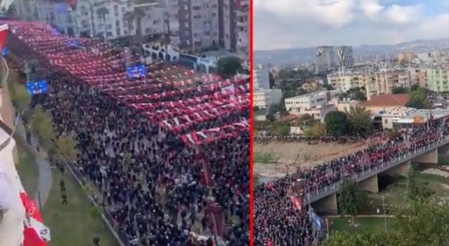 Mersin'de gerçekleşen CHP mitingindeki kalabalık yüksek bir noktadan kameralara kaydedildi