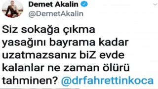 Demet Akalın, sokağa çıkma yasağıyla ilgili Fahrettin Koca'ya tepki gösterdiği paylaşımını sildi