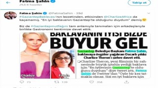 Fatma Şahin, filmde baklava yiyen Charlize Theron'ı Gaziantep'e davet etti